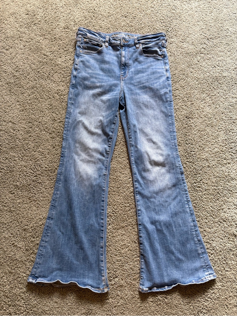 American Eagle Super Hi Rise Flare Jeans Womens Size 12 Next Level Stretch Boho